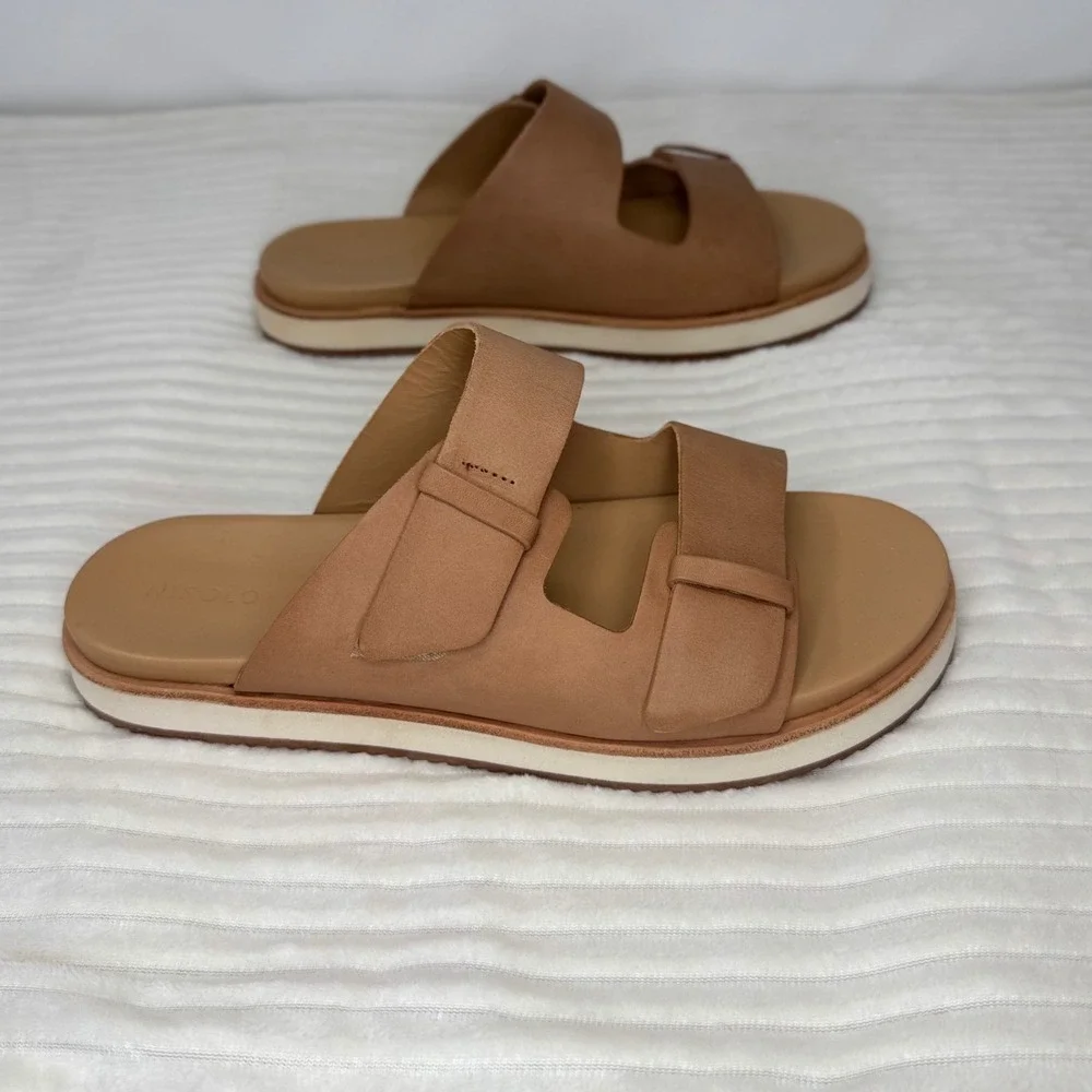 Nisolo Ella Go-To Flatform Women's 8 Sandal Almond Leather Double Strap Slide